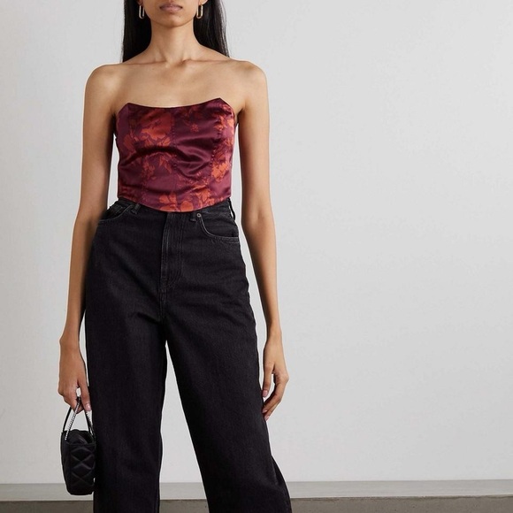 Reformation Maia Silk Corset Strapless Top Brick Floral 4 NWT - Picture 7 of 7